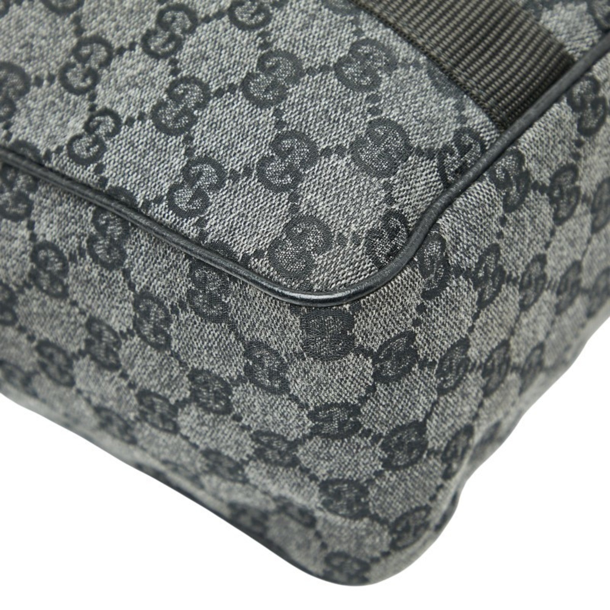Gucci Black Gray Canvas Leather Handbag (Pre-Owned)