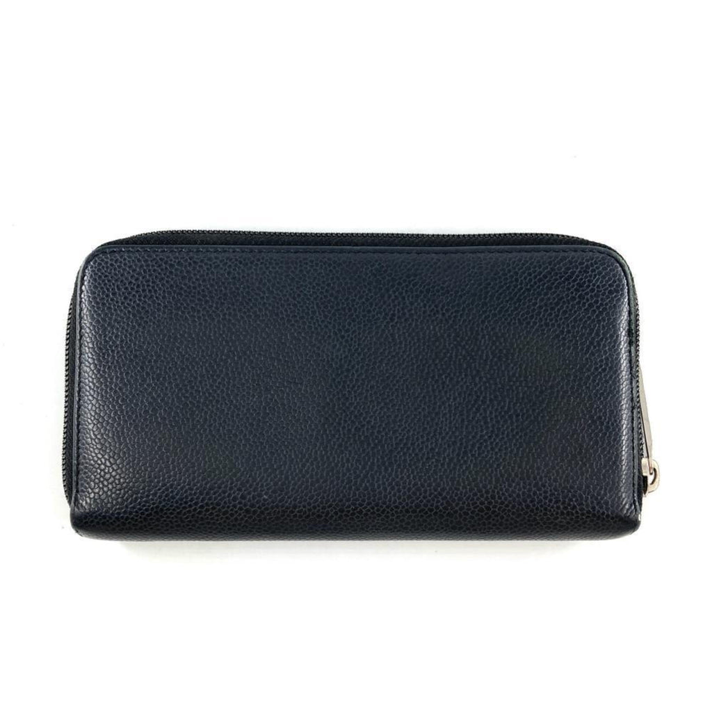 Chanel Black Leather Long Wallet (Bi-Fold) (Pre-Owned)