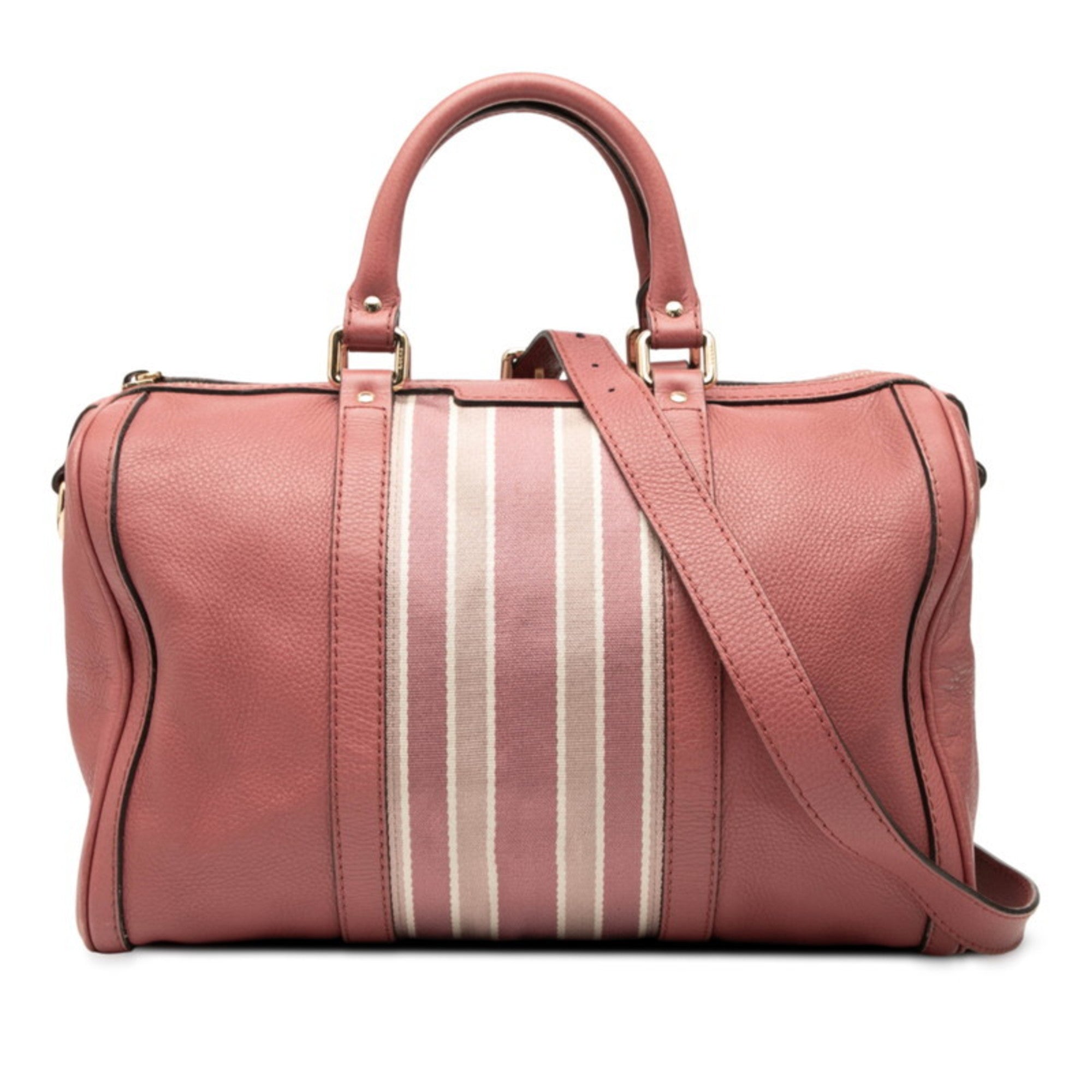 Gucci Pink Canvas Leather Boston Bag Shoulder Bag (Pre-Owned)