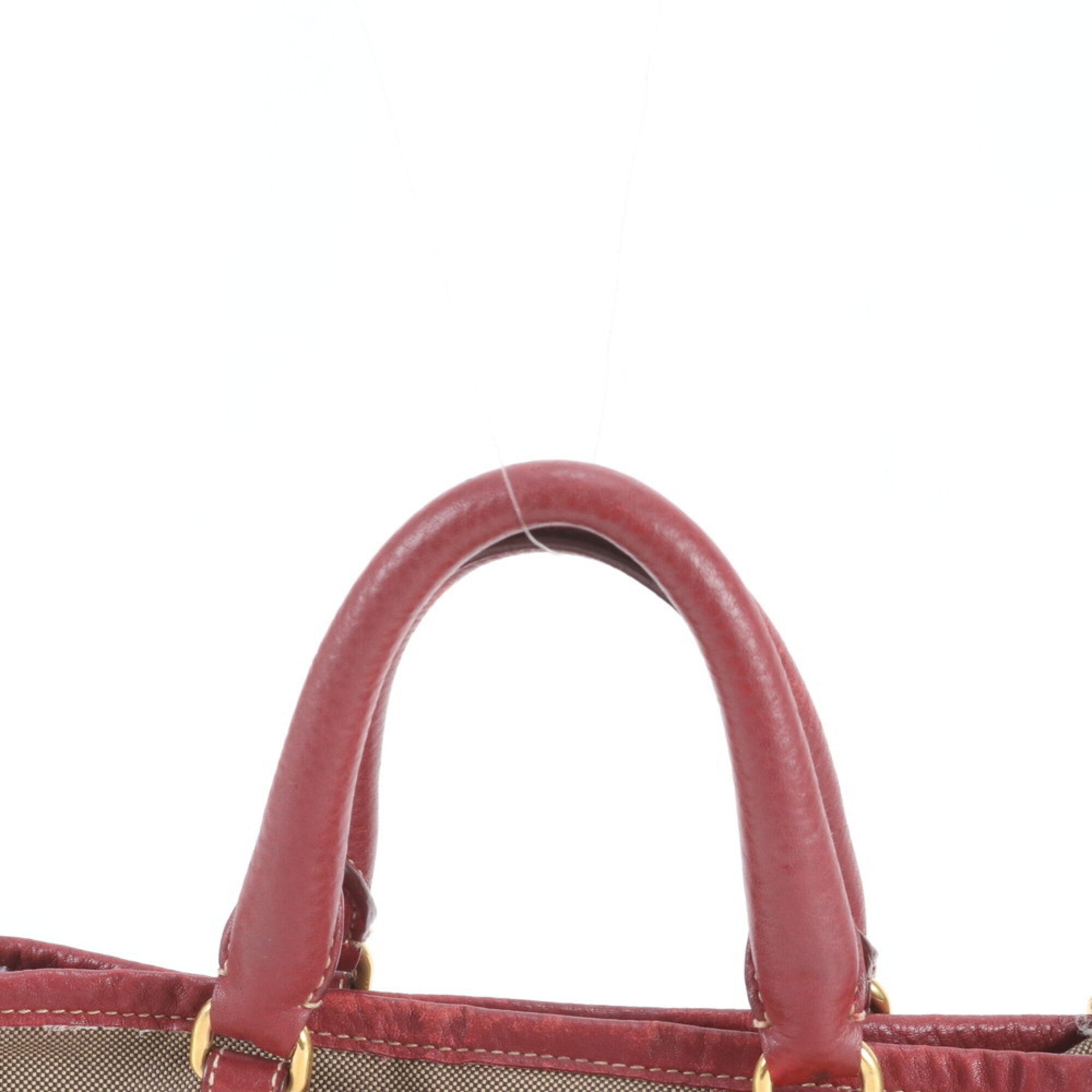 Prada Beige Red Color Leather Handbag Shoulder Bag Tote Bag (Pre-Owned)