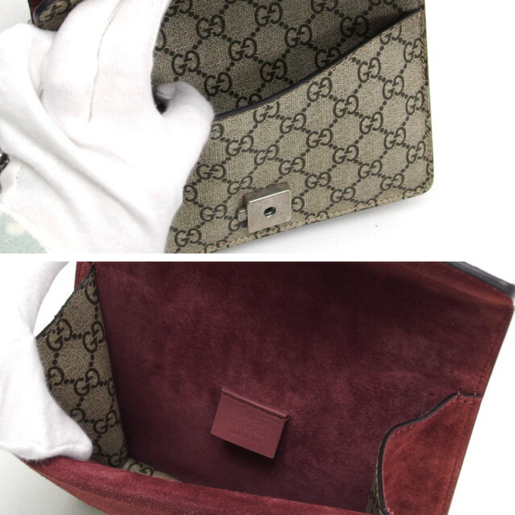 Gucci Beige Bordeaux Pink Coated Canvas Suede Shoulder Bag (Pre-Owned)