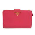 Prada Tab Bifold Wallet Saffiano Leather Pink Leather Wallets Accessory (Pre-Owned)