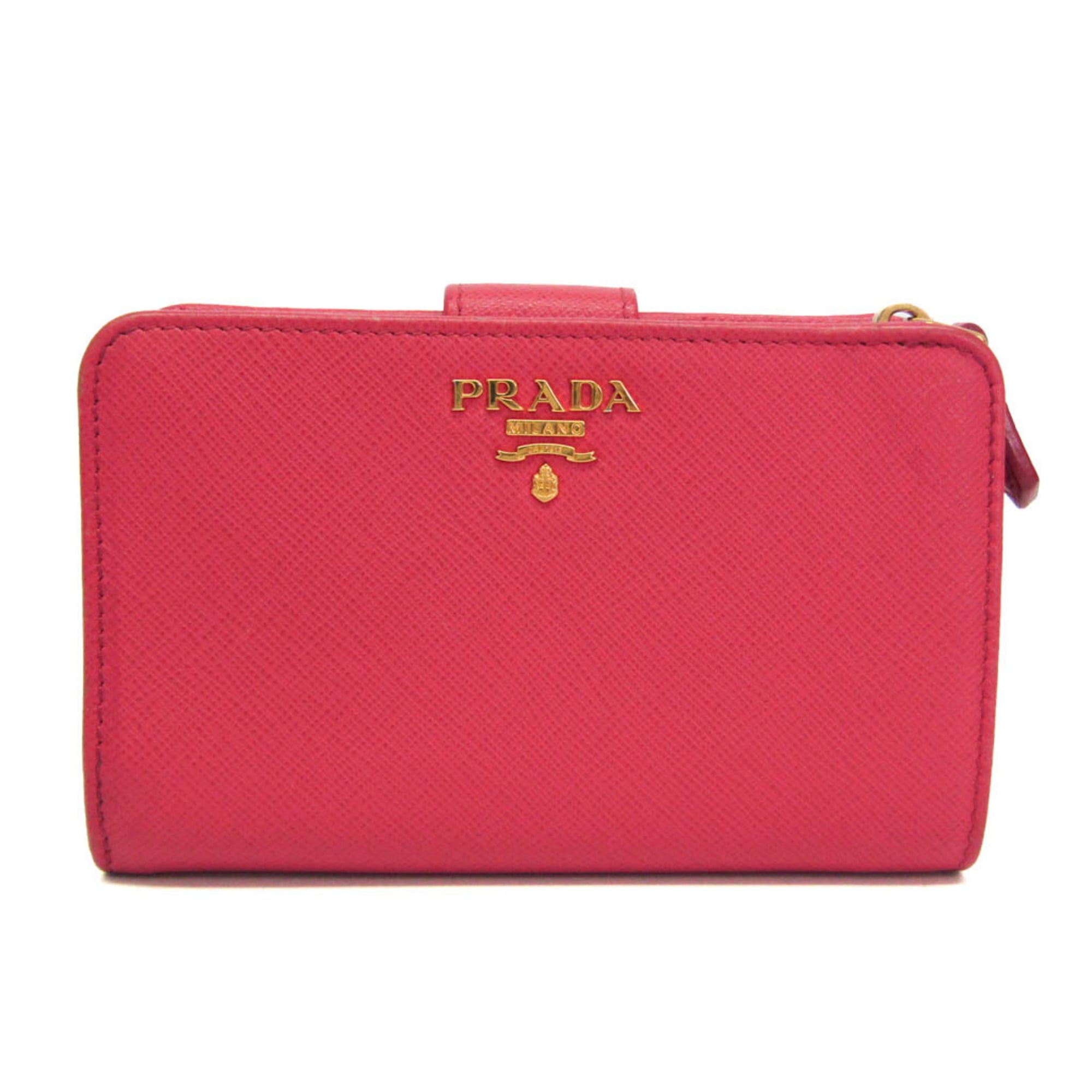Prada Tab Bifold Wallet Saffiano Leather Pink Leather Wallets Accessory (Pre-Owned)
