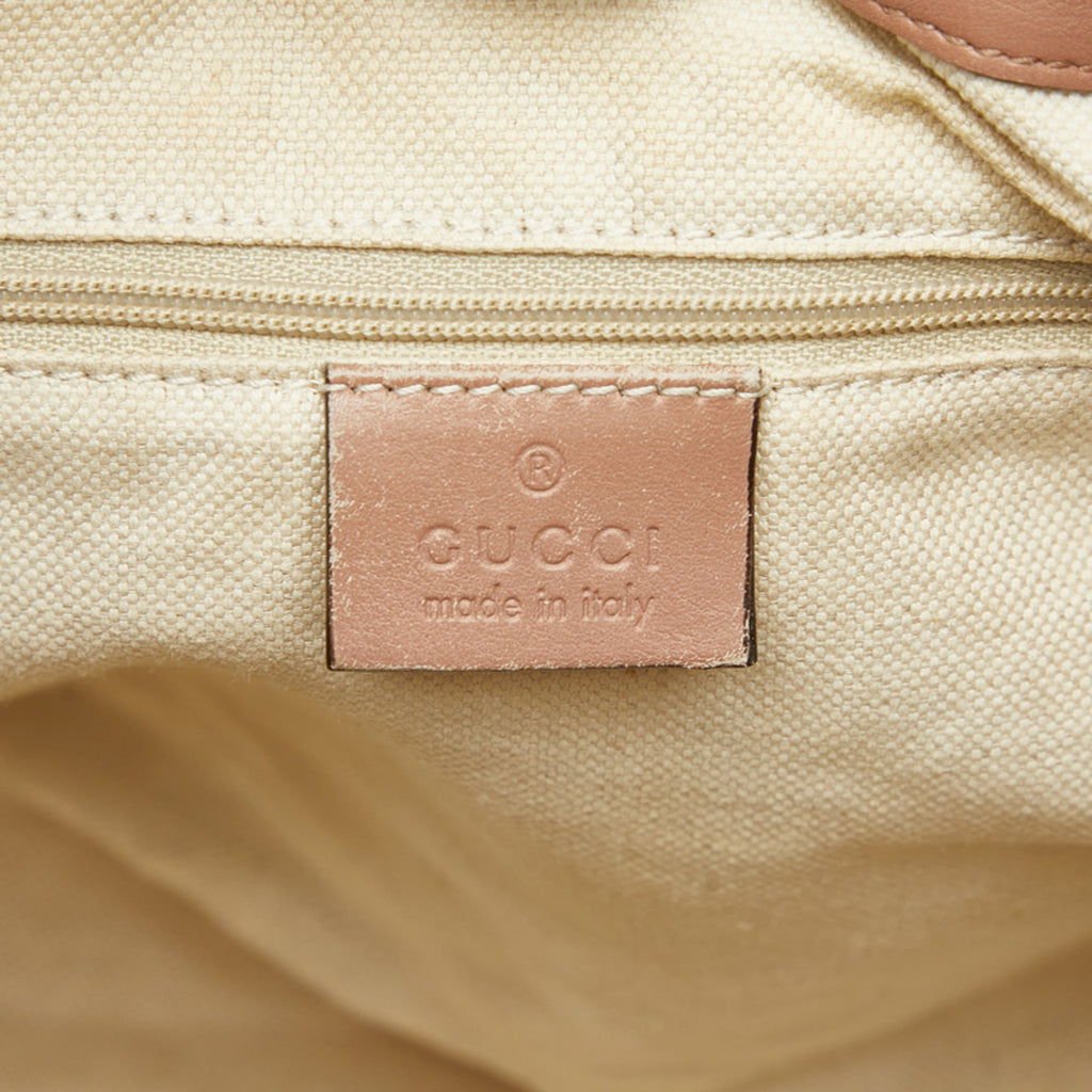 Gucci Beige Pink Canvas Leather Handbag Shoulder Bag (Pre-Owned)
