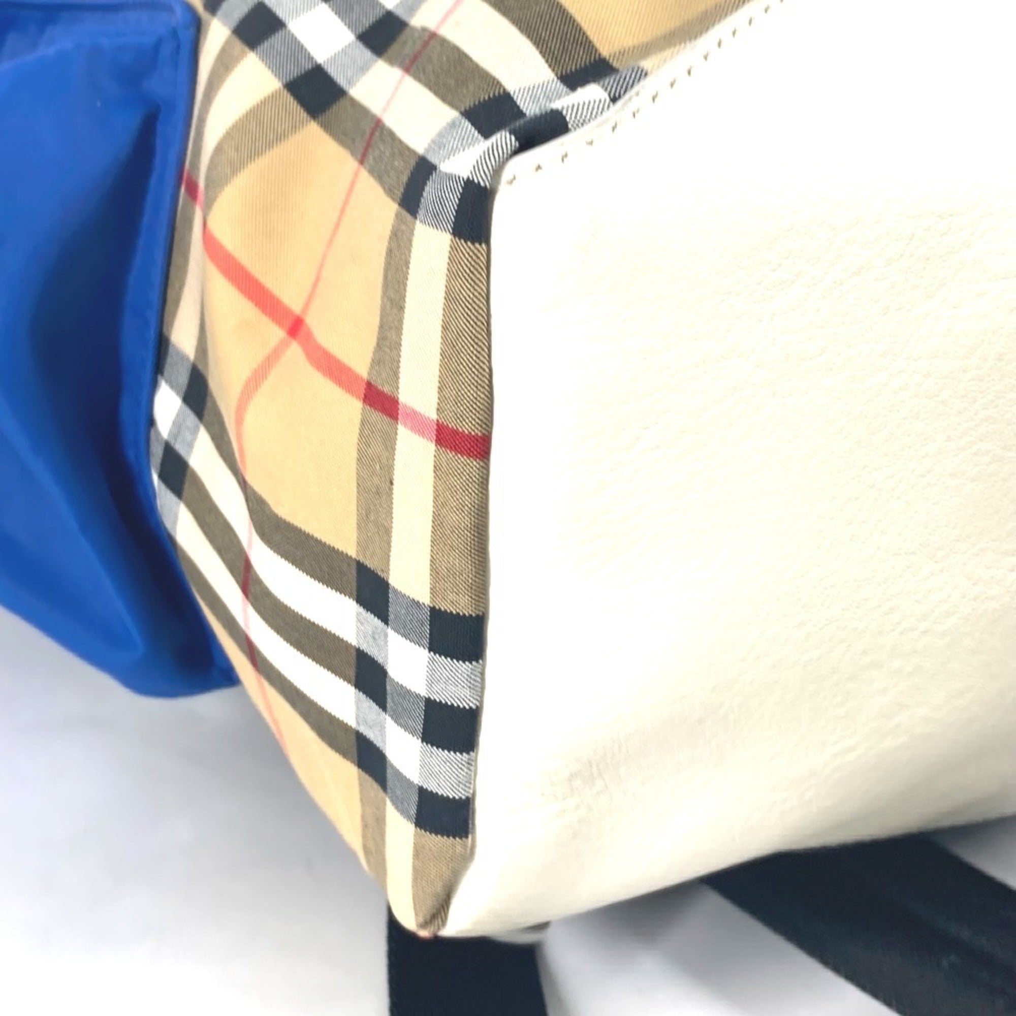 Burberry Beige Blue Orange Leather Canvas Backpack (Pre-Owned)