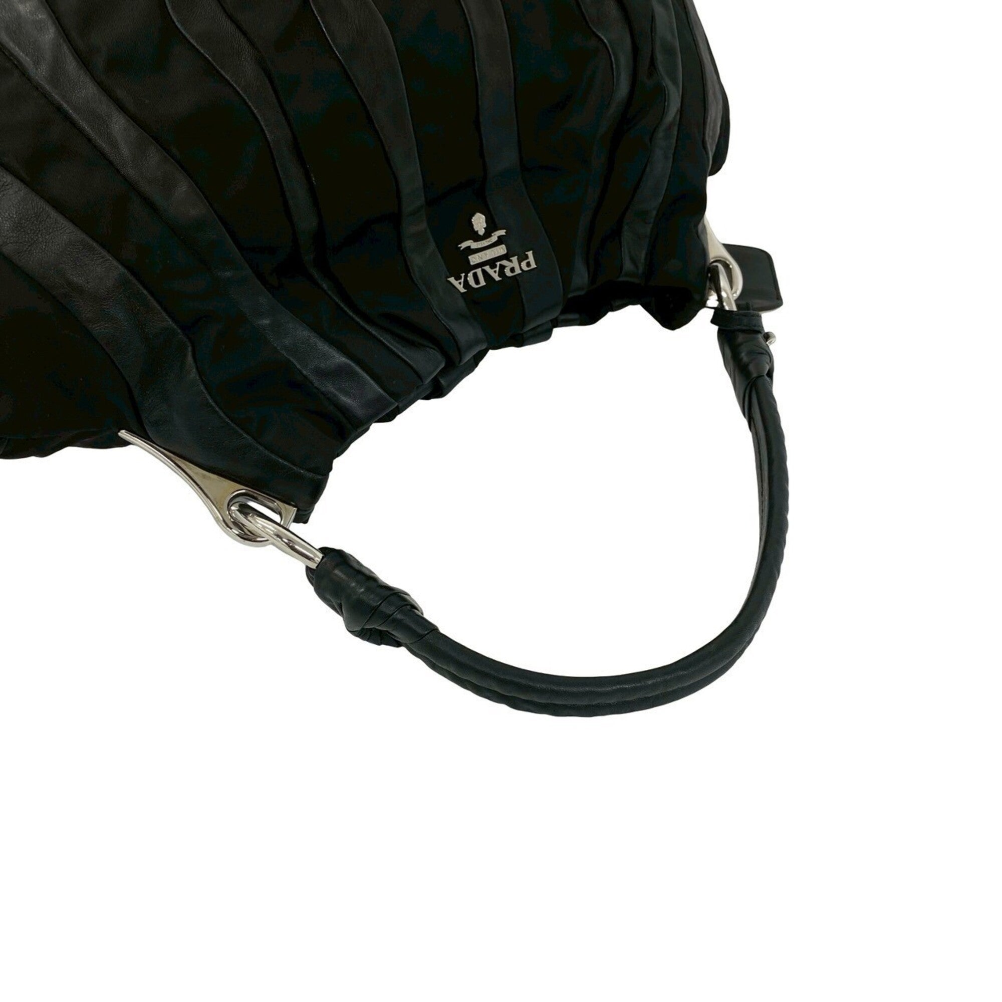 Prada Black Nylon Leather Handbag Shoulder Bag Tote Bag (Pre-Owned)