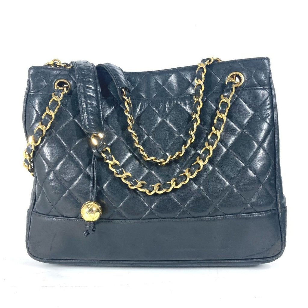 Chanel Black Gold Leather Shoulder Bag Tote Bag (Pre-Owned)