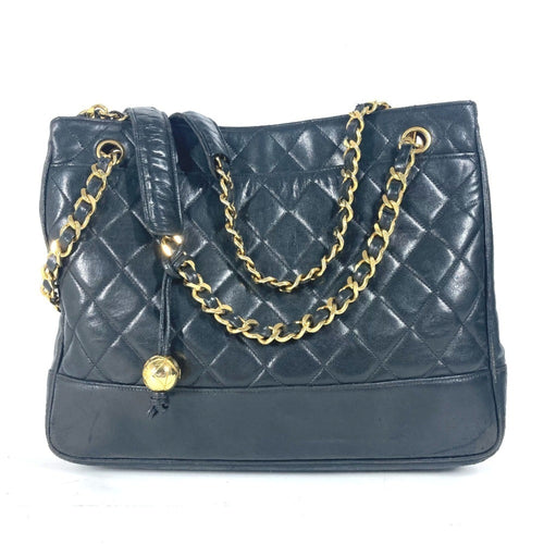 Chanel Black Gold Leather Shoulder Bag Tote Bag (Pre-Owned)