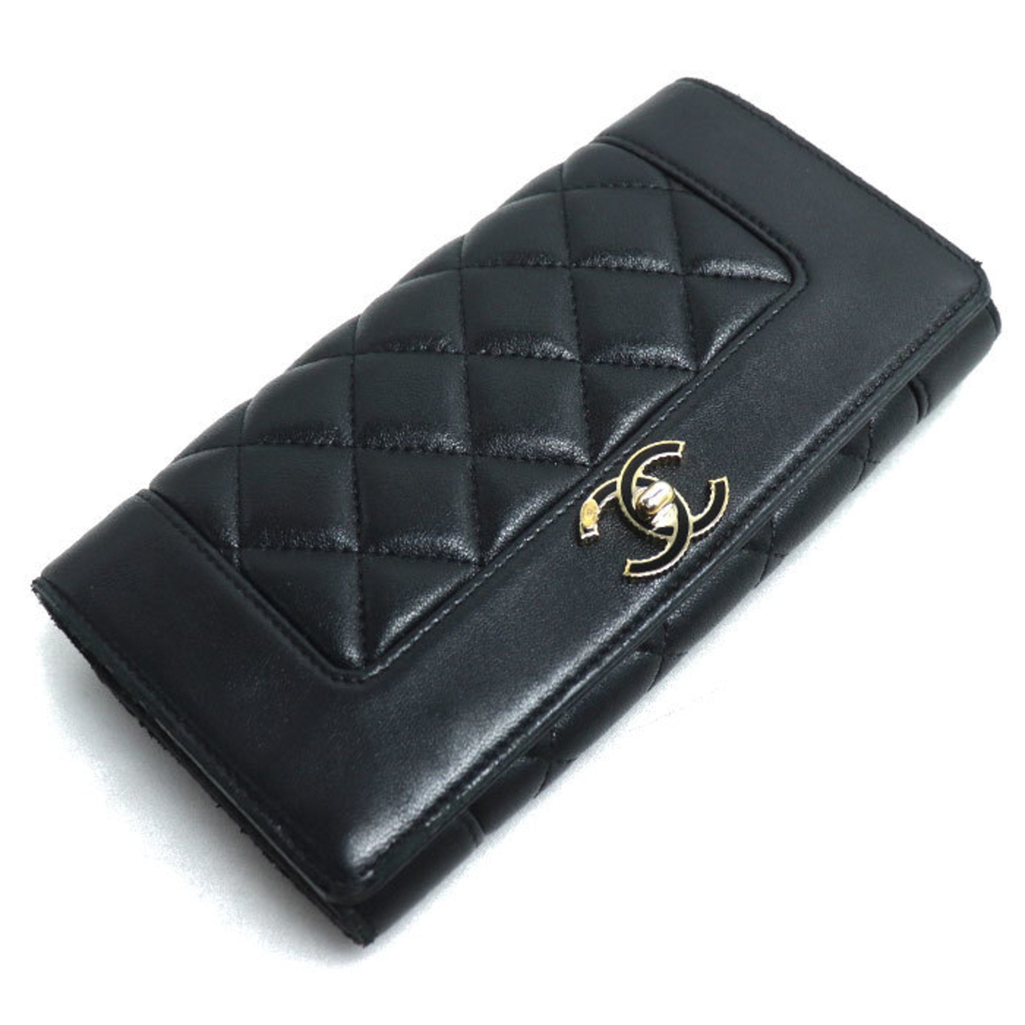 Chanel Black Leather Long Wallet (Bi-Fold) (Pre-Owned)