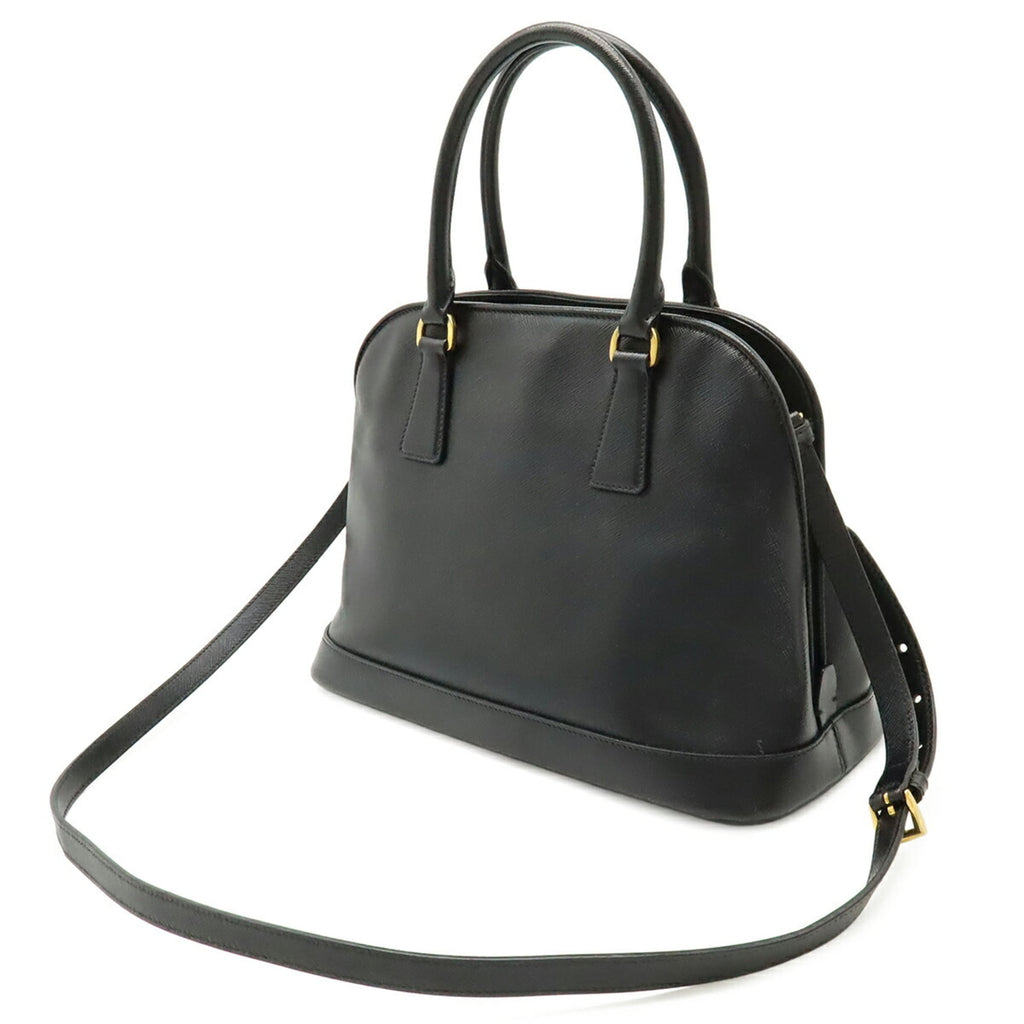 Prada Saffiano Black Leather Handbag Shoulder Bag (Pre-Owned)