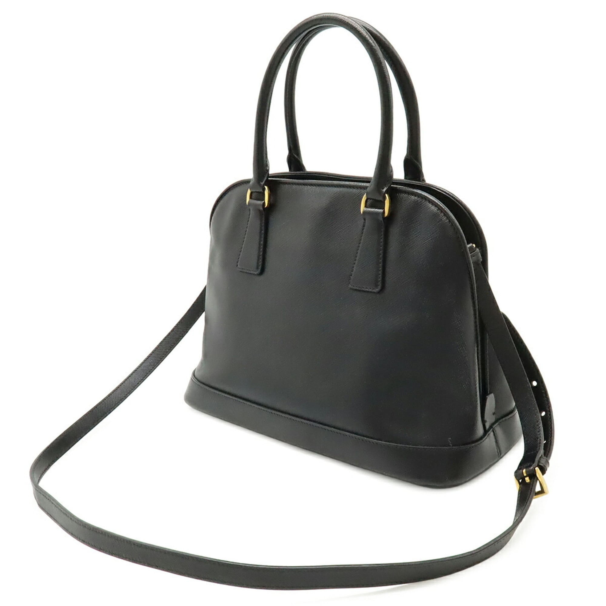 Prada Saffiano Black Leather Handbag Shoulder Bag (Pre-Owned)