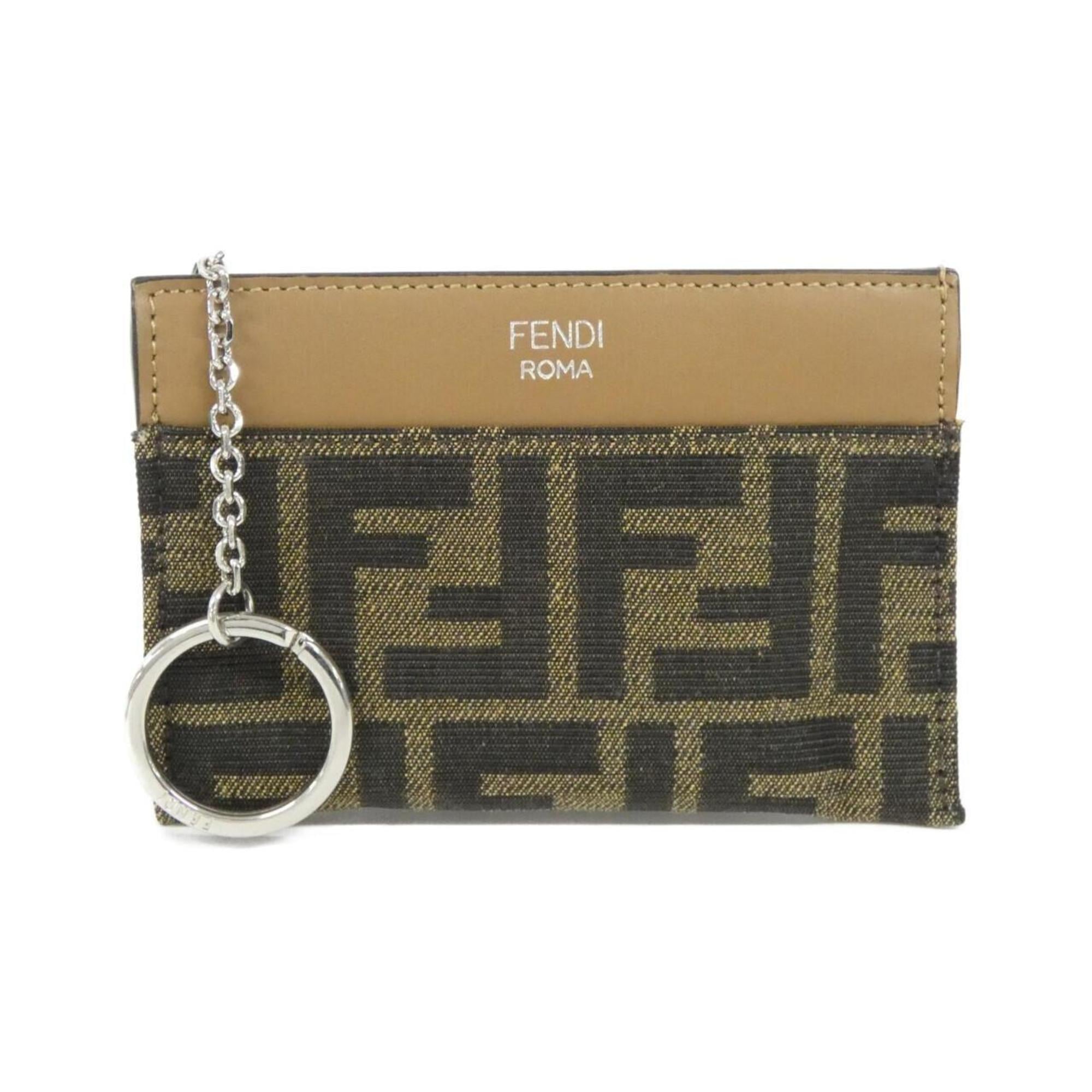 Fendi Silver Sand Canvas Leather Coin Purse/Coin Case (Pre-Owned)