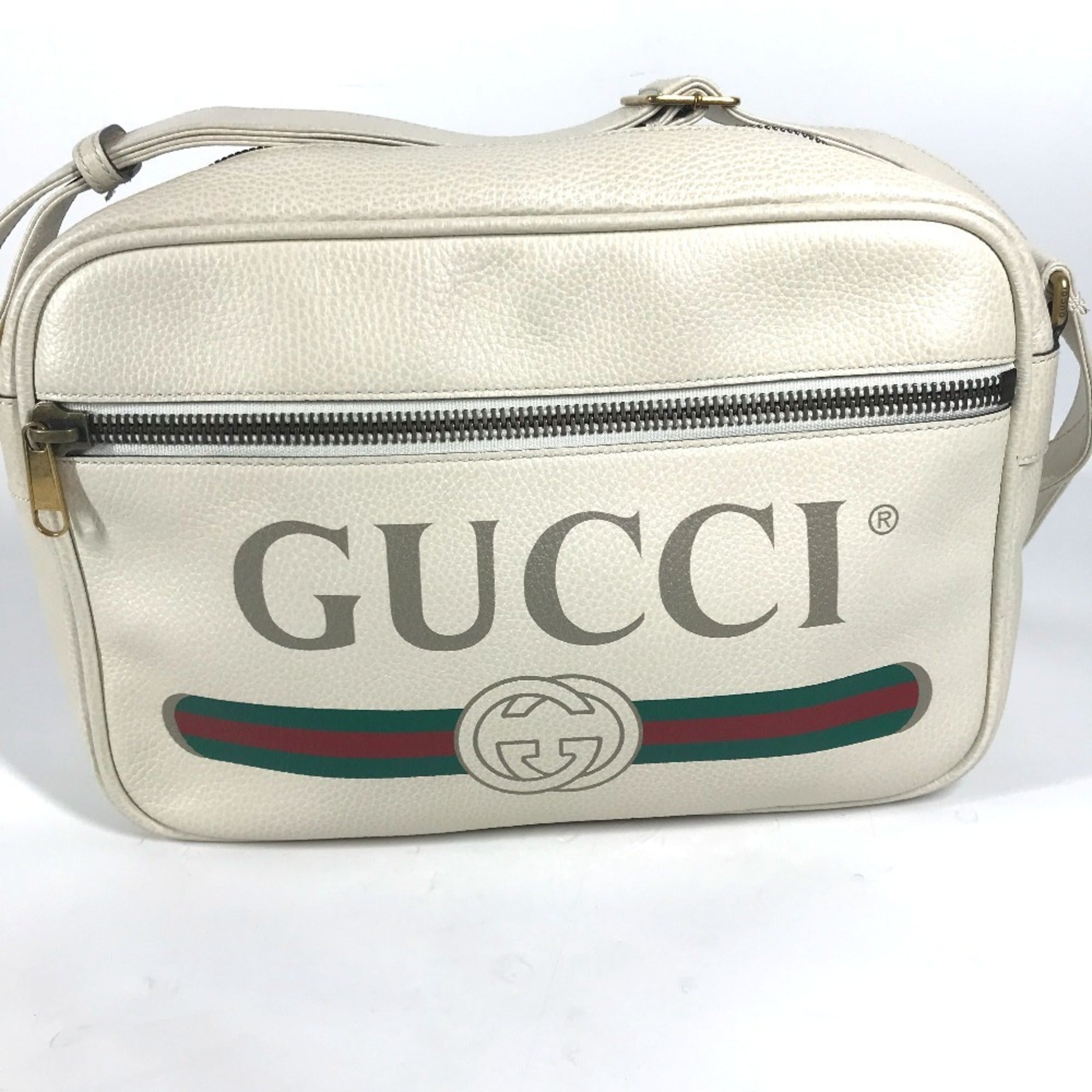 Gucci White Leather Messenger Bag Shoulder Bag (Pre-Owned)