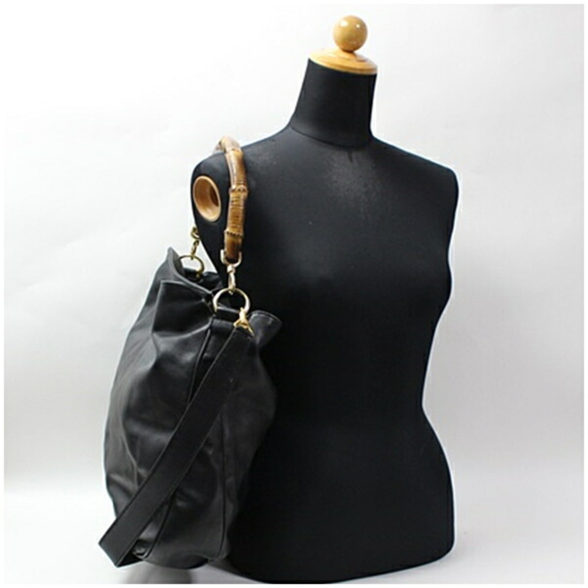 Gucci Bamboo Black Gray Leather Shoulder Bag (Pre-Owned)