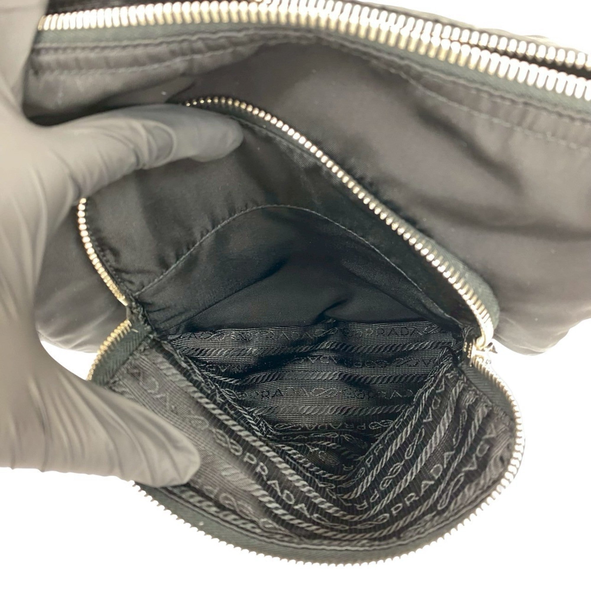 Prada Black Brown Leather Nylon Handbag Shoulder Bag (Pre-Owned)