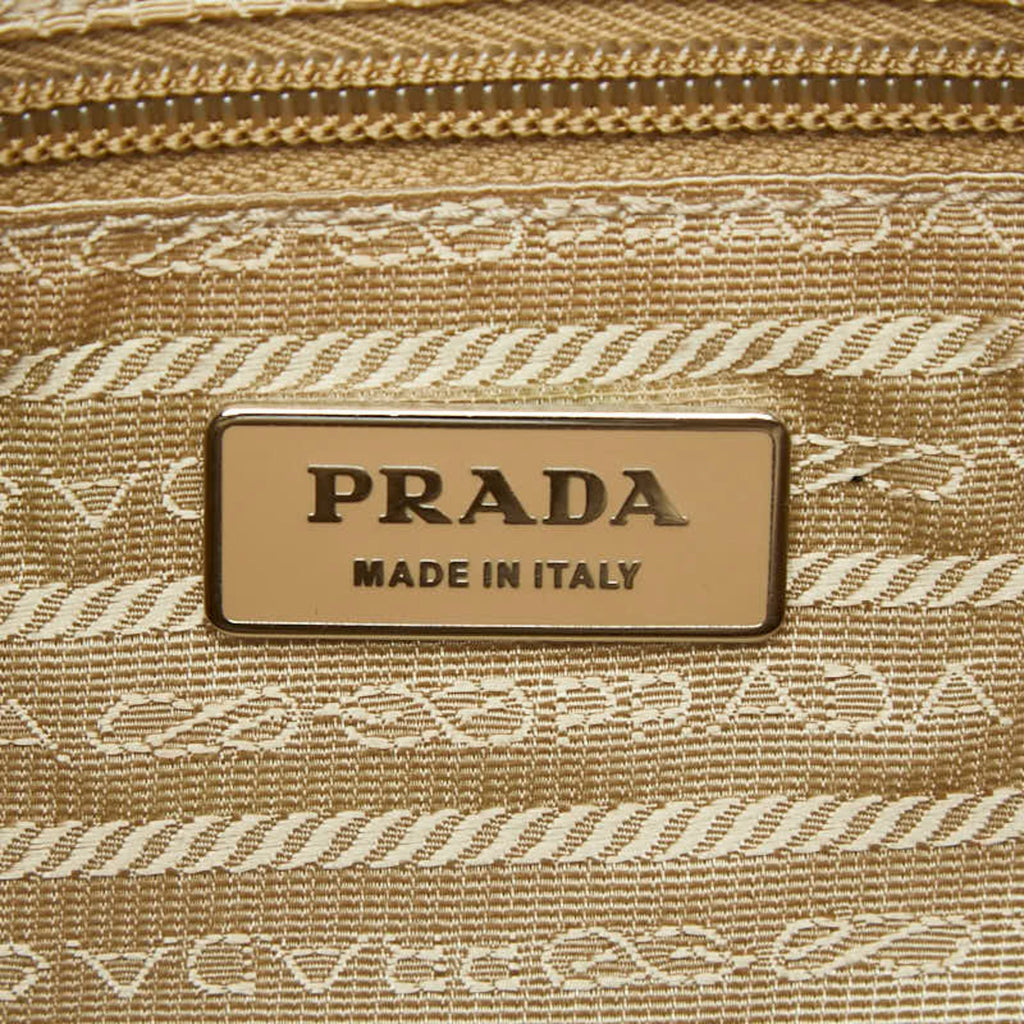 Prada Beige Brown Nylon Leather Shoulder Bag (Pre-Owned)