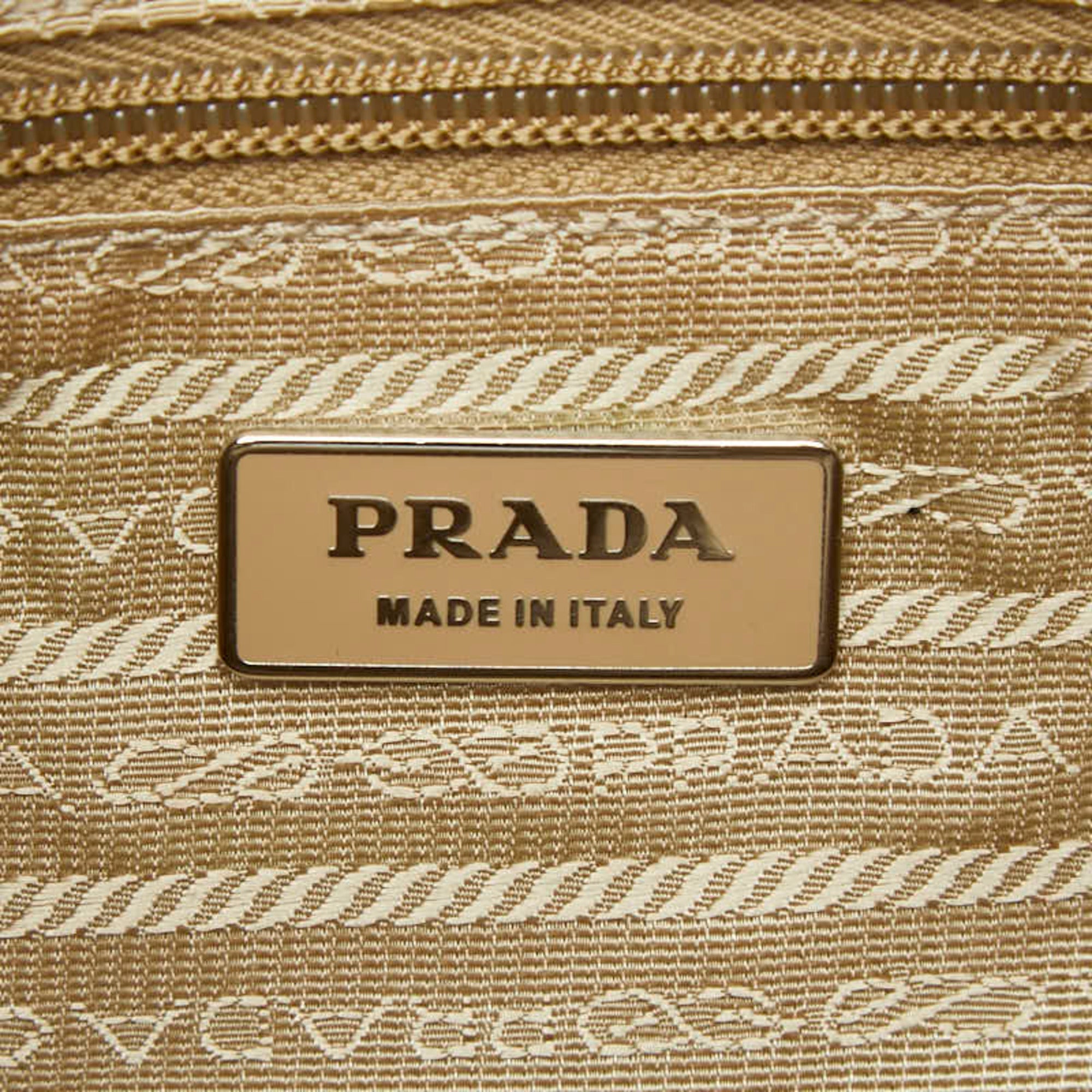Prada Beige Brown Nylon Leather Shoulder Bag (Pre-Owned)