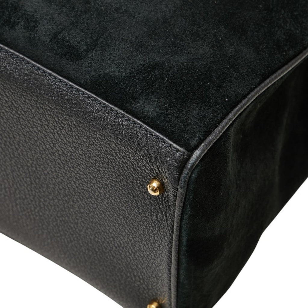 Gucci Bamboo Black Suede Leather Shoulder Bag Tote Bag (Pre-Owned)