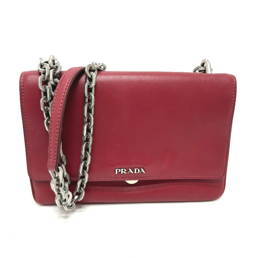 Prada Red Color Leather Shoulder Bag (Pre-Owned)