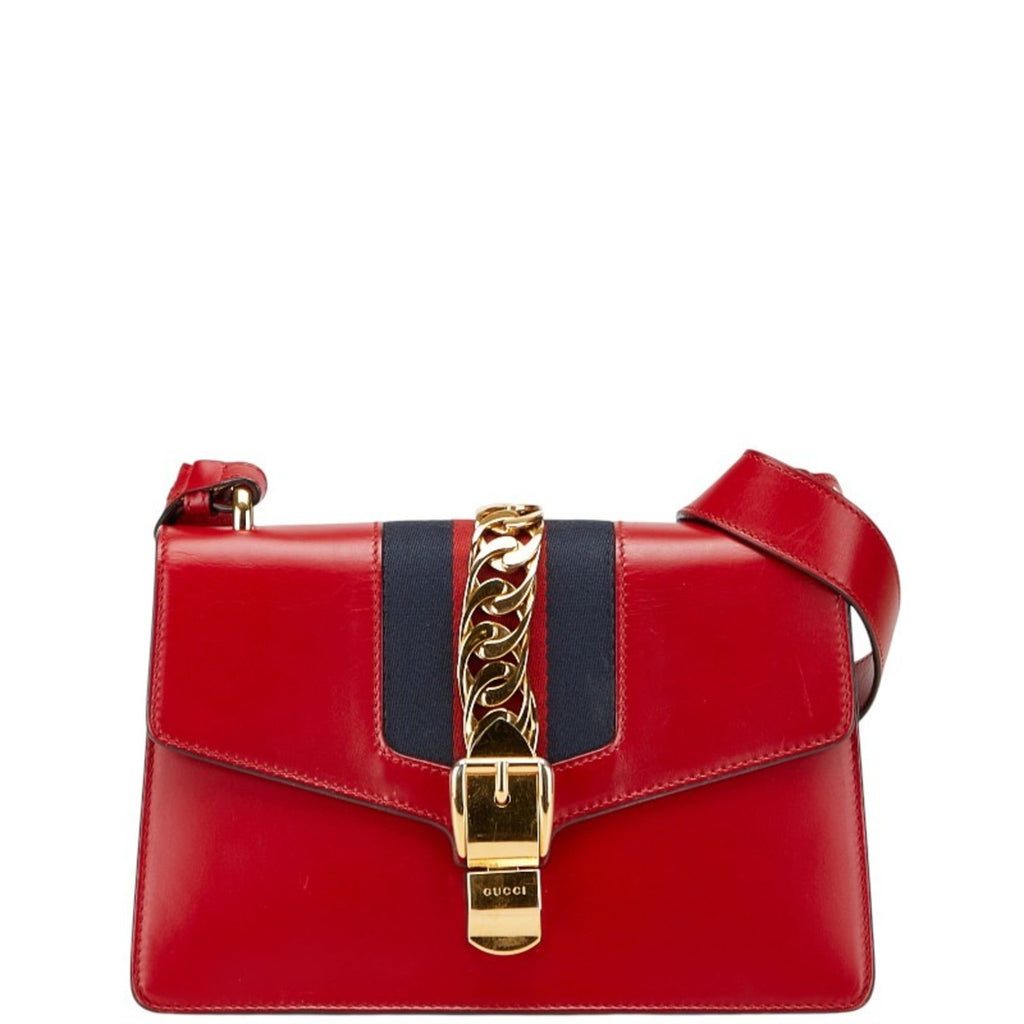 Gucci Navy Red Color Leather Shoulder Bag (Pre-Owned)