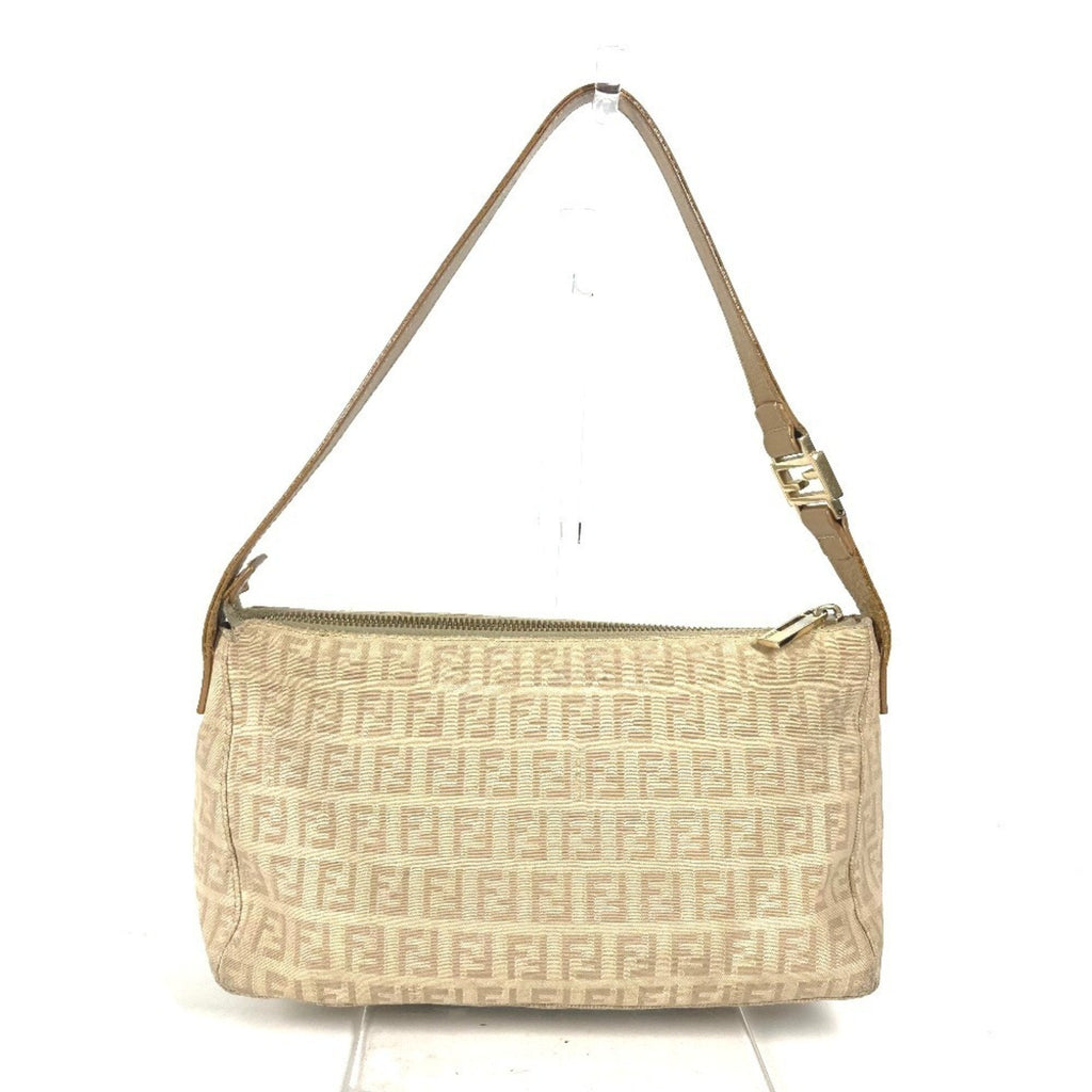 Fendi Beige Leather Canvas Shoulder Bag (Pre-Owned)