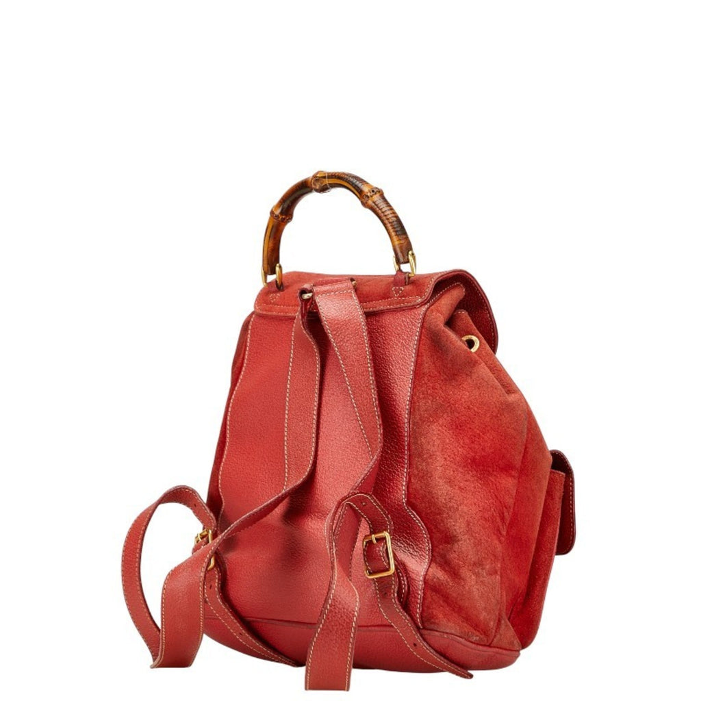 Gucci Red Brown Bamboo Leather Backpack (Pre-Owned)