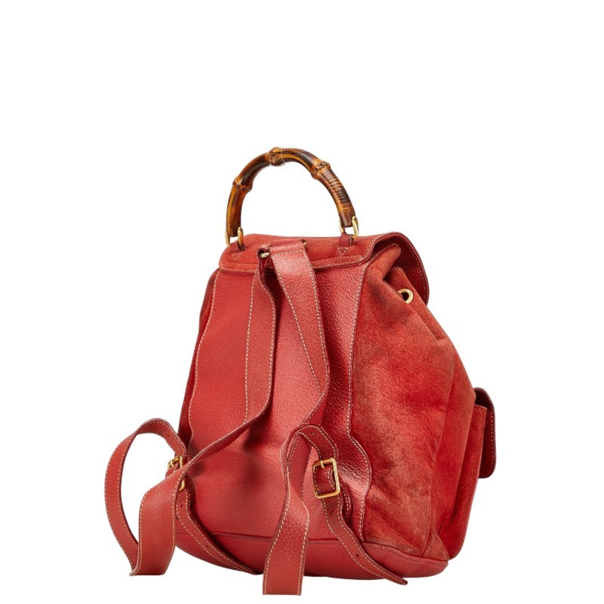 Gucci Red Brown Bamboo Leather Backpack (Pre-Owned)