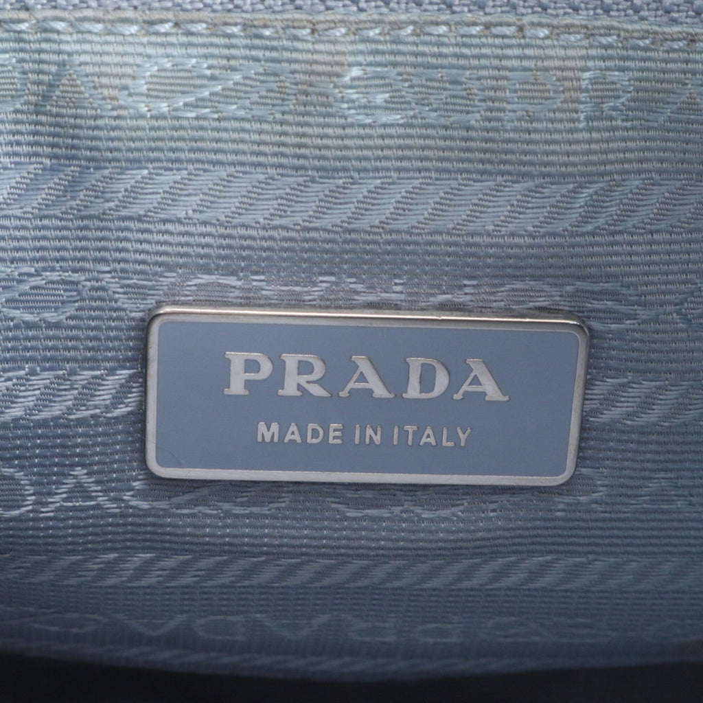 Prada Beige Blue Nylon Leather Shoulder Bag (Pre-Owned)
