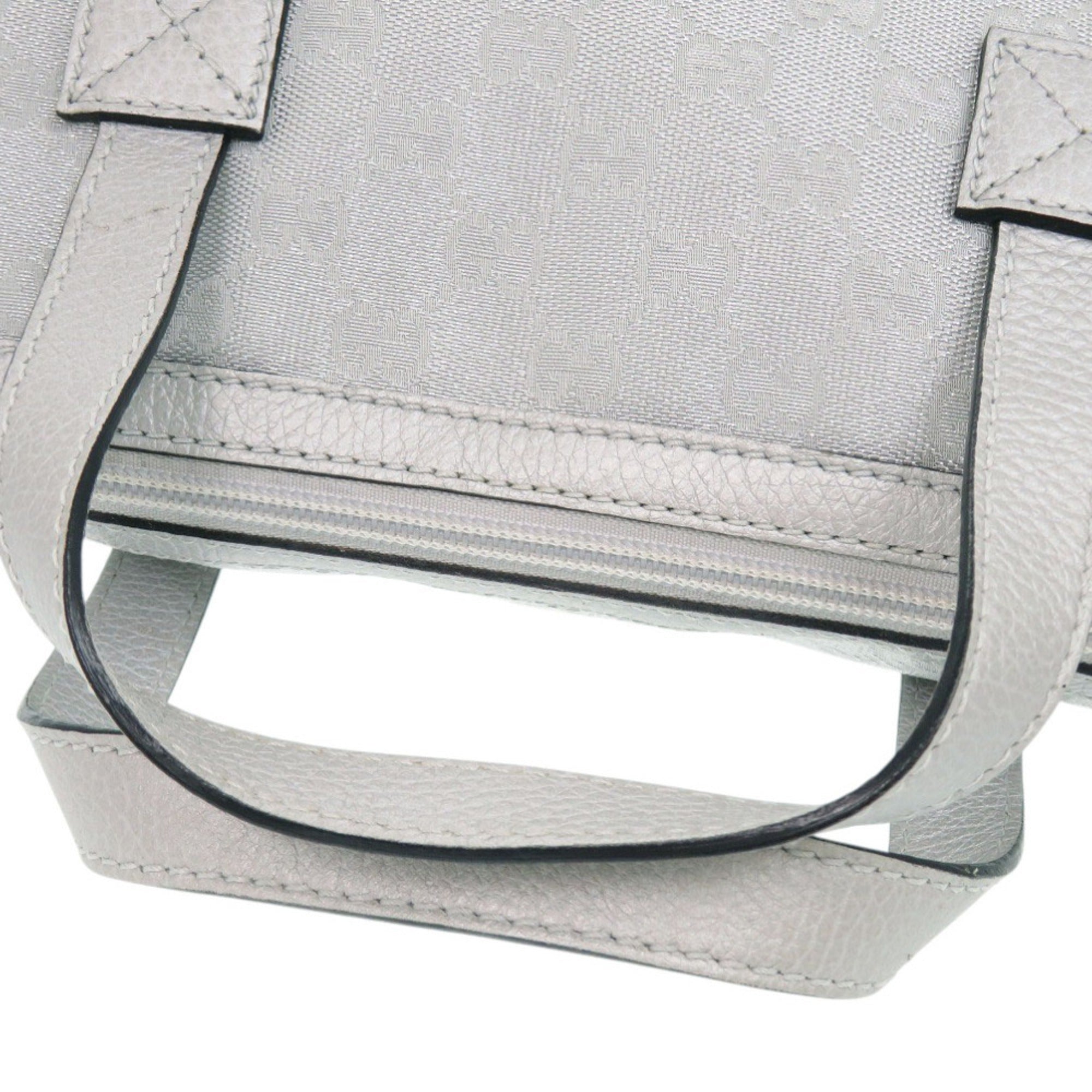 Gucci Gg Canvas Silver Gg Canvas Leather Handbag (Pre-Owned)