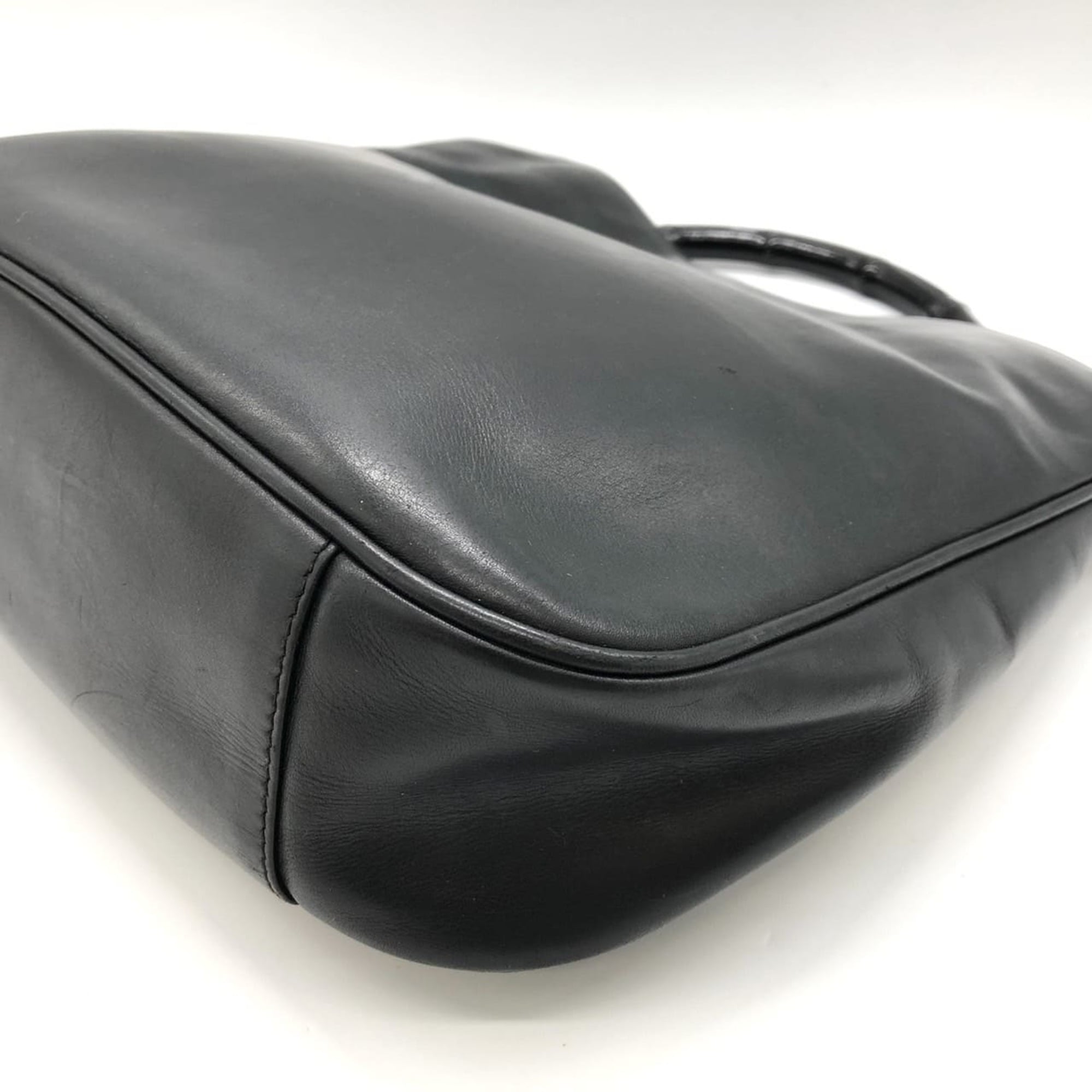 Gucci Black Bamboo Leather Handbag Shoulder Bag (Pre-Owned)