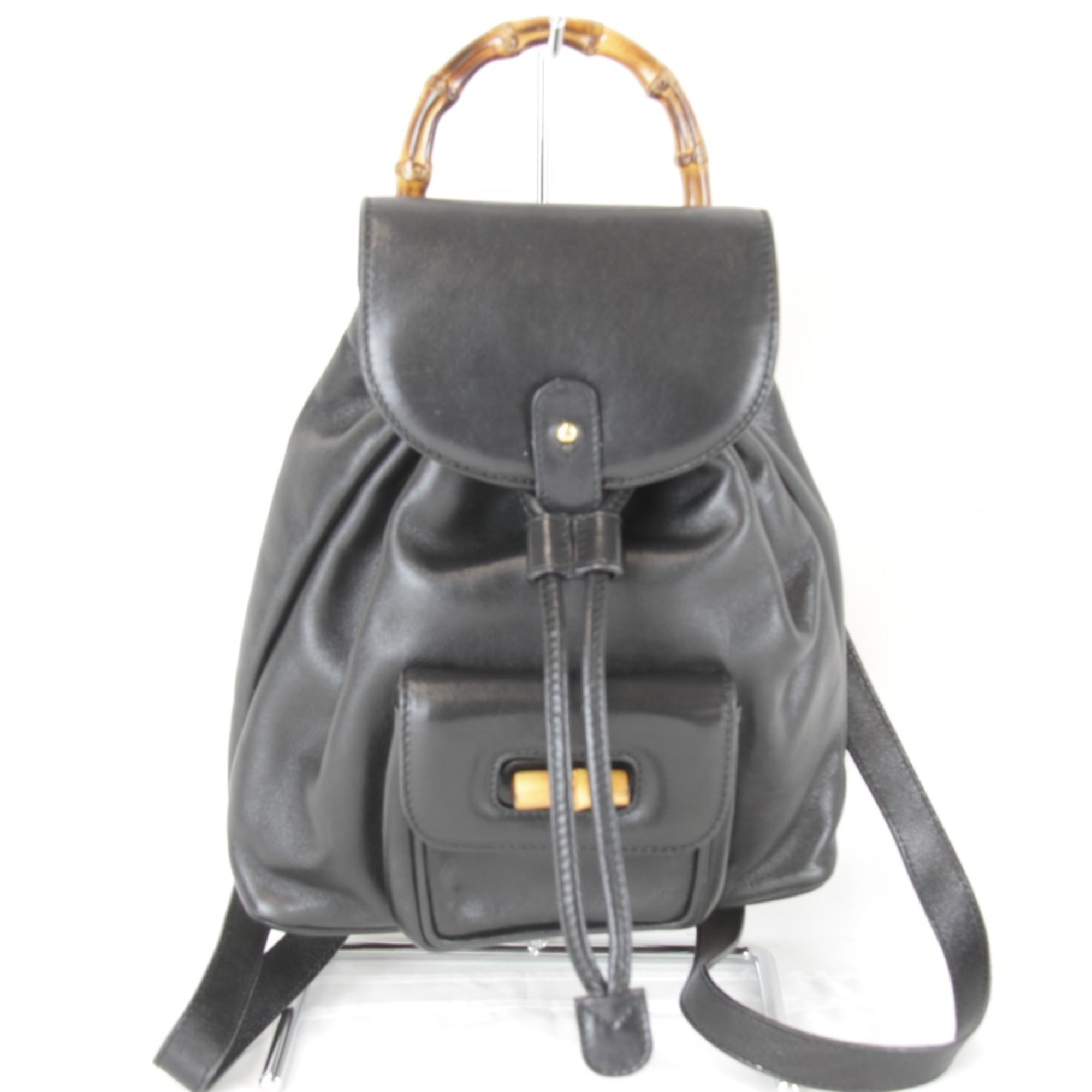Gucci Black Bamboo Leather Backpack (Pre-Owned)