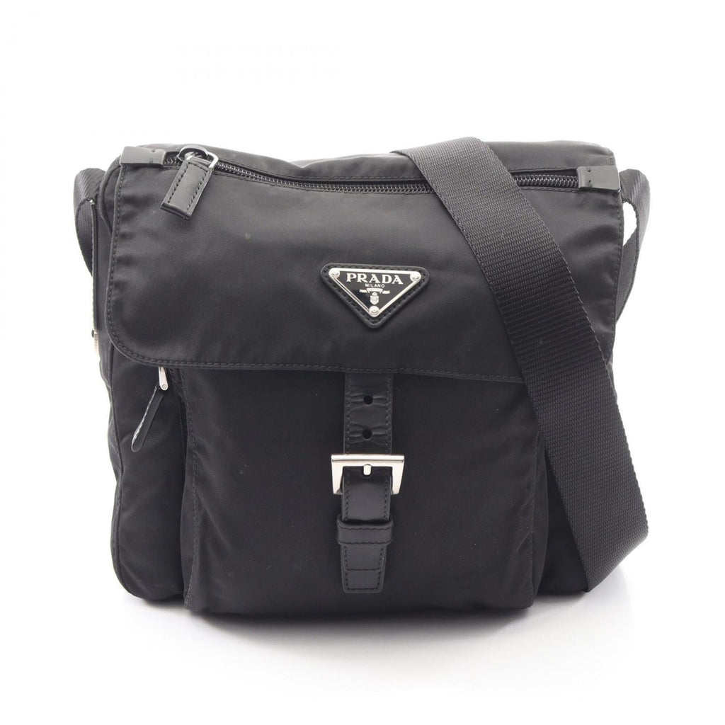 Prada Black Nylon Leather Handbag Shoulder Bag (Pre-Owned)
