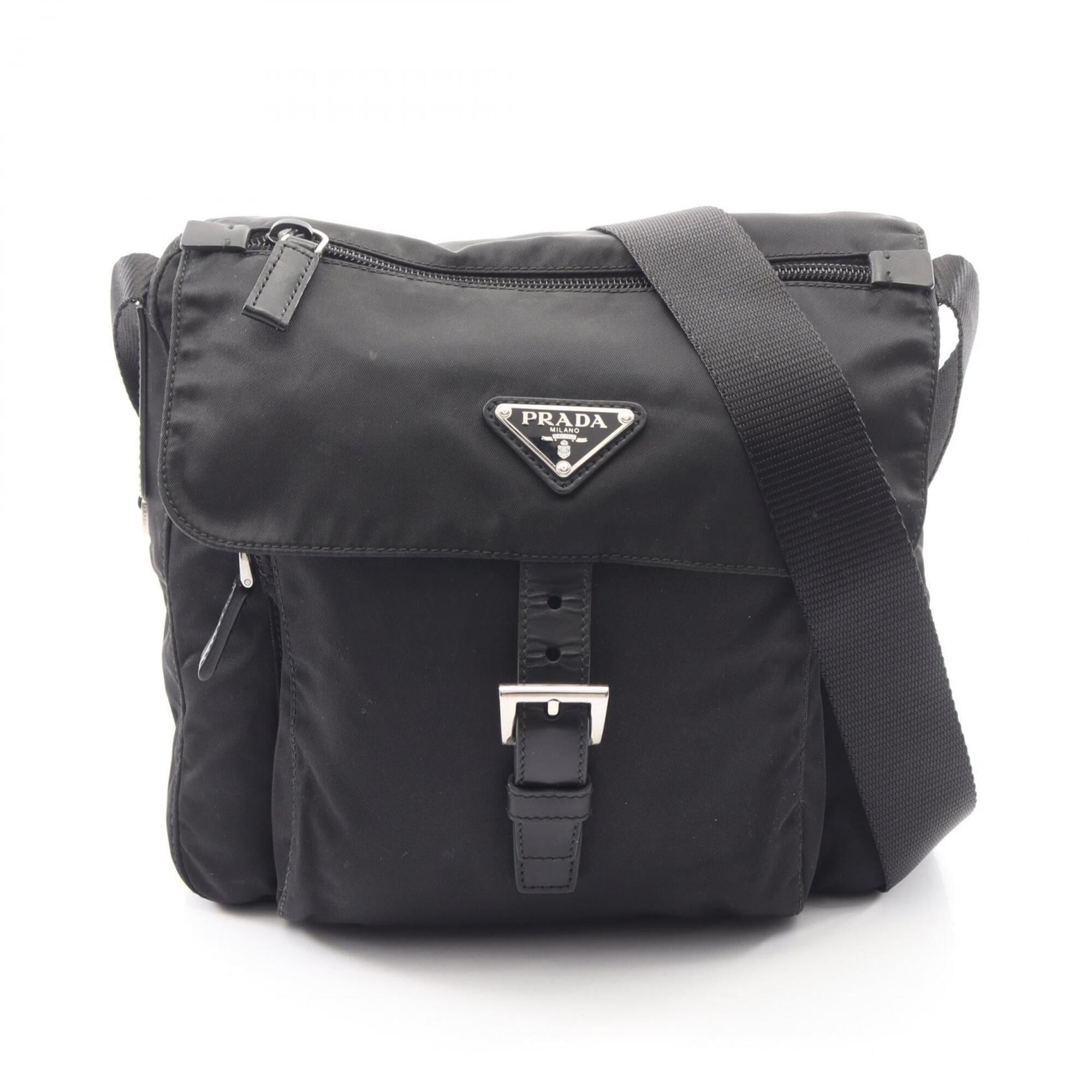 Prada Black Nylon Leather Handbag Shoulder Bag (Pre-Owned)