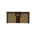 Gucci Brown Green Red Color Leather Canvas Long Wallet (Bi-Fold) (Pre-Owned)