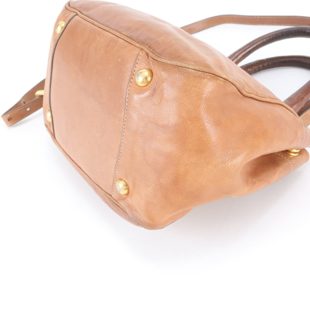 Prada Brown Leather Handbag Shoulder Bag Tote Bag (Pre-Owned)