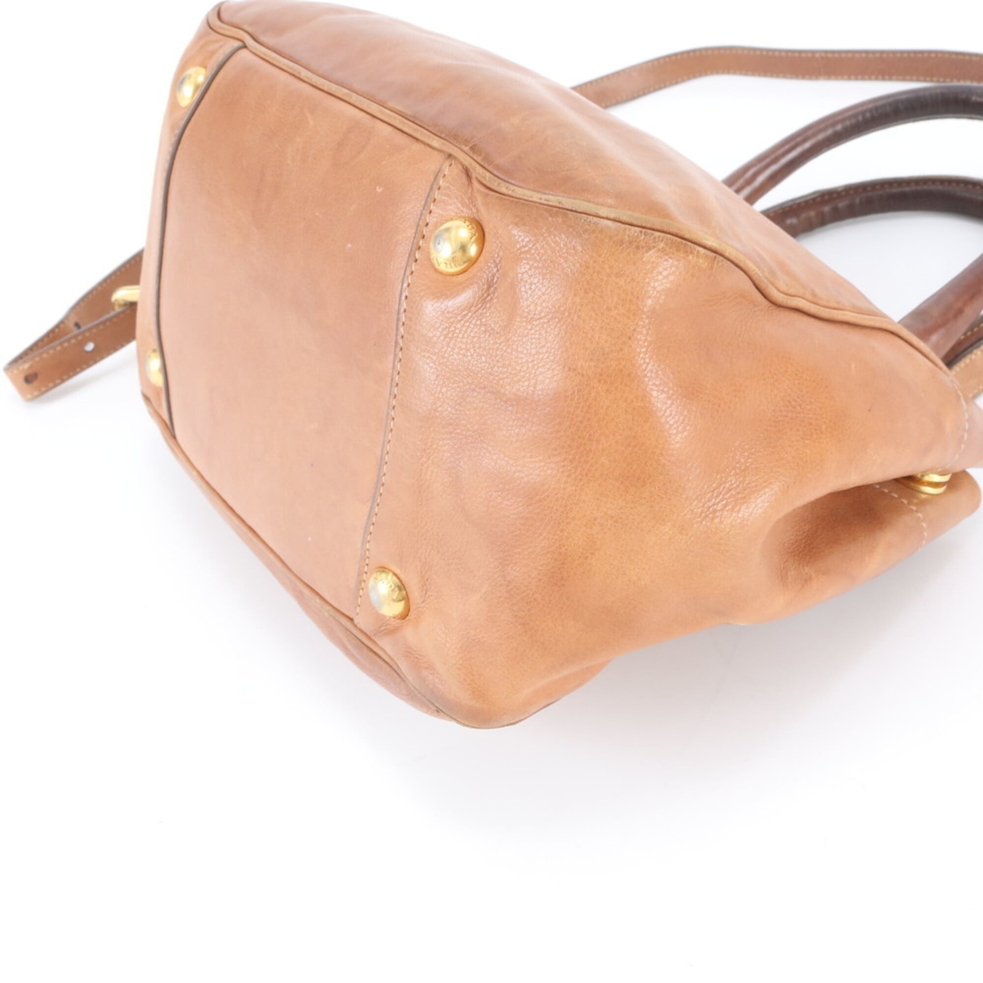 Prada Brown Leather Handbag Shoulder Bag Tote Bag (Pre-Owned)