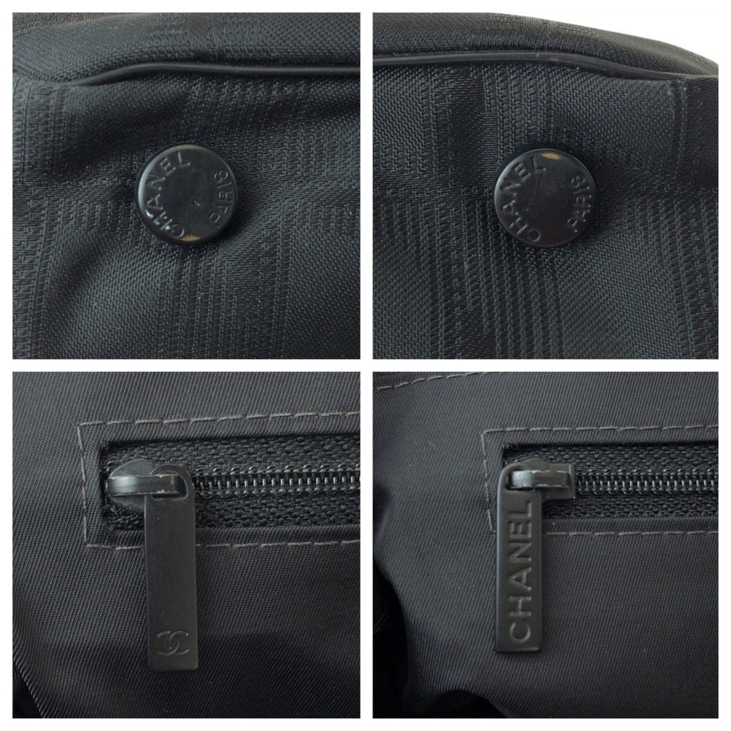 Chanel Black Nylon Leather Shoulder Bag Tote Bag (Pre-Owned)