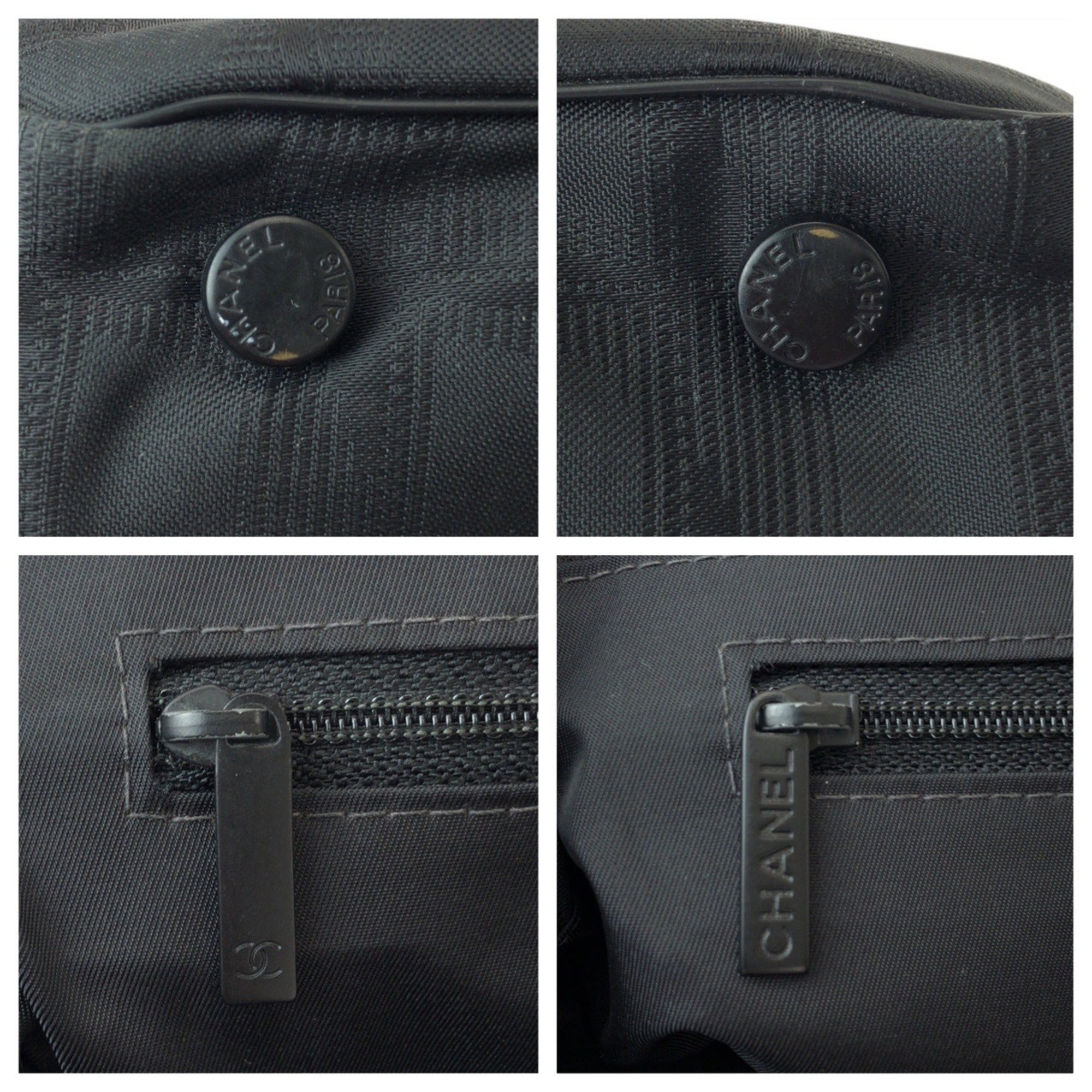 Chanel Black Nylon Leather Shoulder Bag Tote Bag (Pre-Owned)
