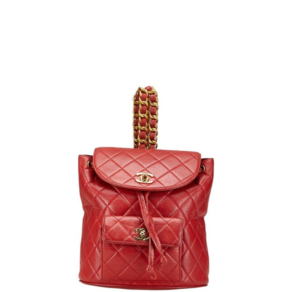 Chanel Red Color Leather Backpack (Pre-Owned)