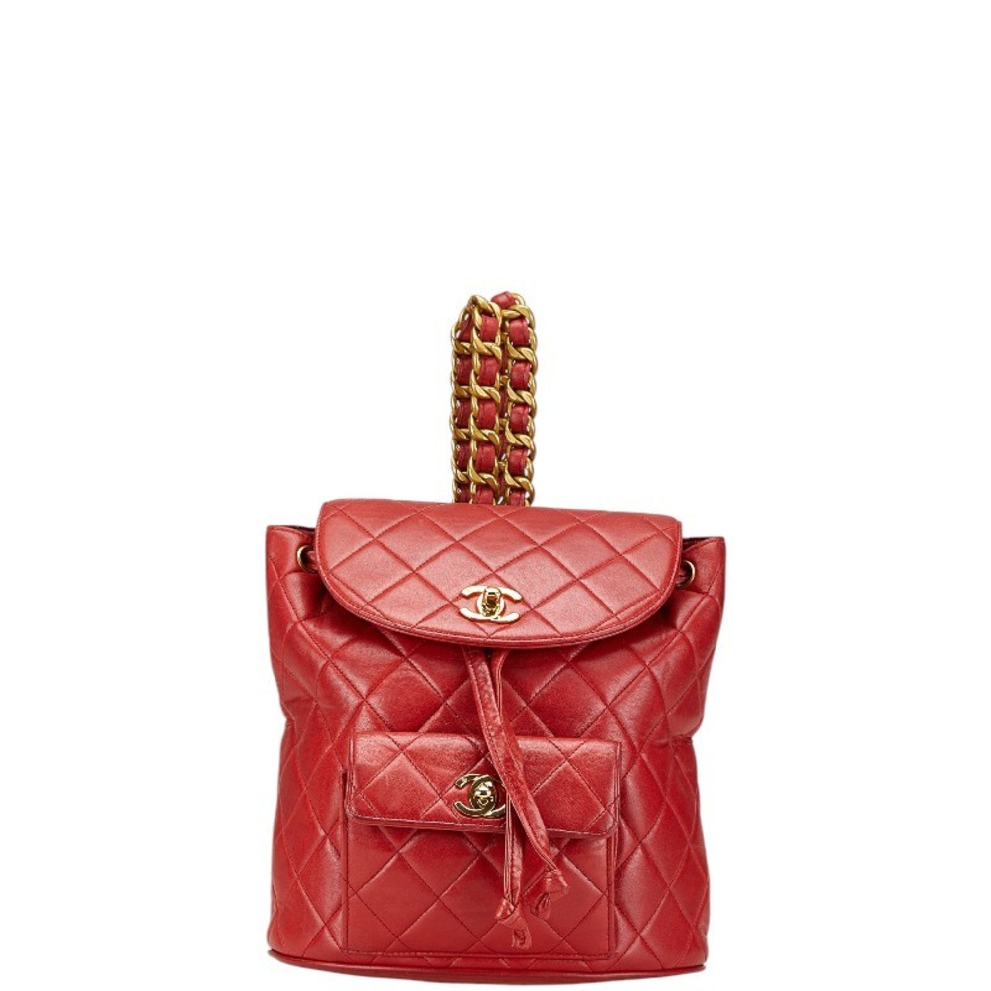 Chanel Red Color Leather Backpack (Pre-Owned)