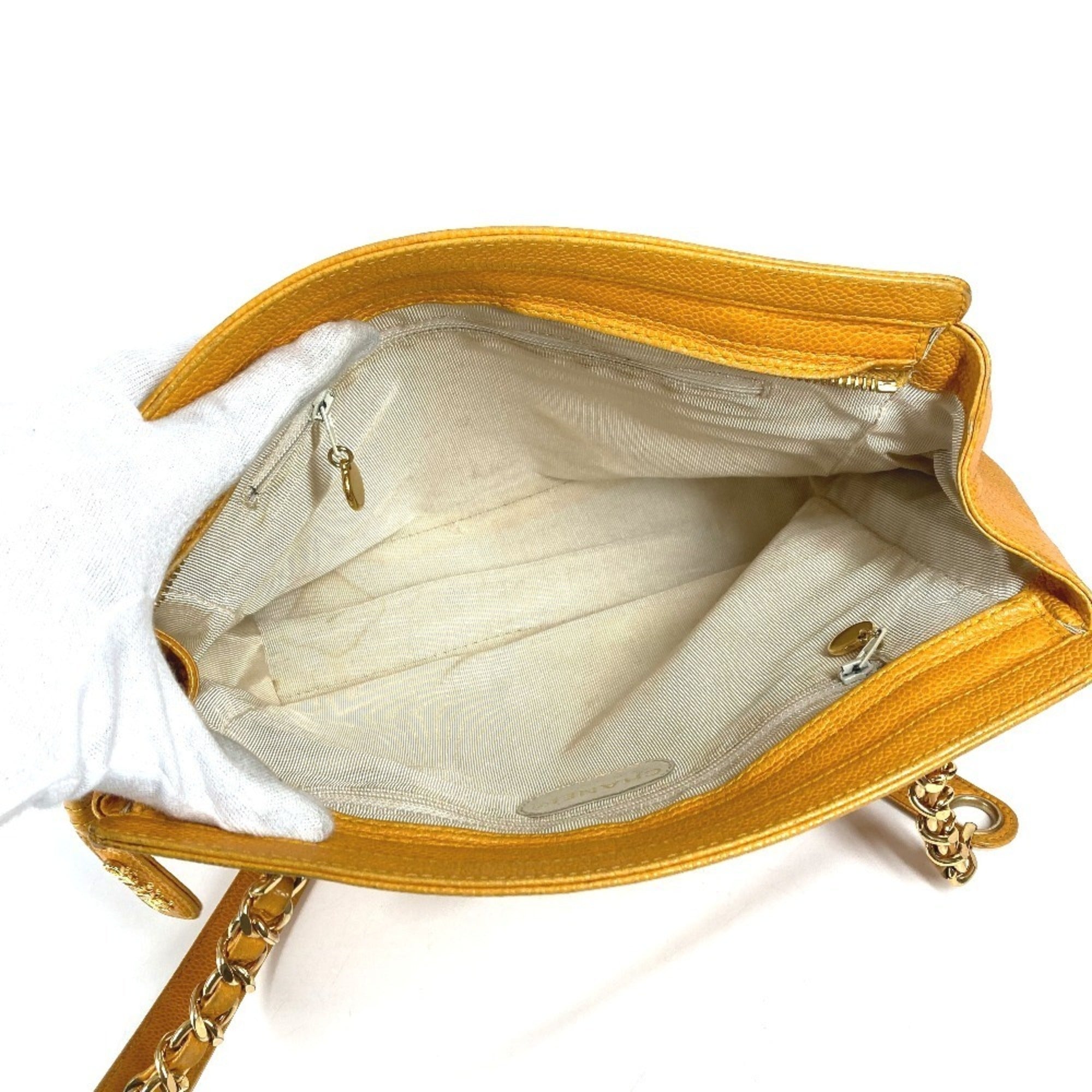 Chanel Yellow Grained Calfskin Shoulder Bag Tote Bag (Pre-Owned)