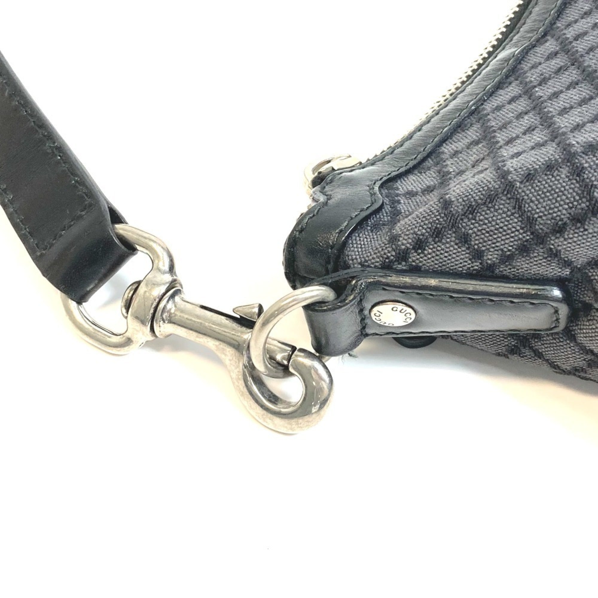 Gucci Diamante Black Gray Canvas Shoulder Bag (Pre-Owned)