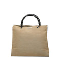 Gucci Bamboo Beige Black Canvas Handbag Tote Bag (Pre-Owned)