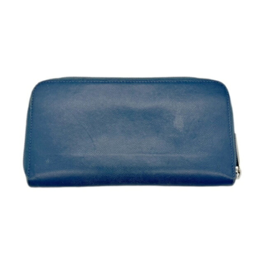 Chanel Blue Grained Calfskin Long Wallet (Bi-Fold) (Pre-Owned)