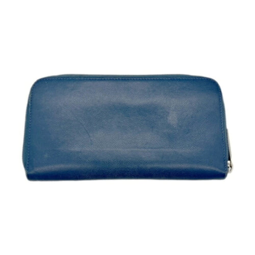 Chanel Blue Grained Calfskin Long Wallet (Bi-Fold) (Pre-Owned)