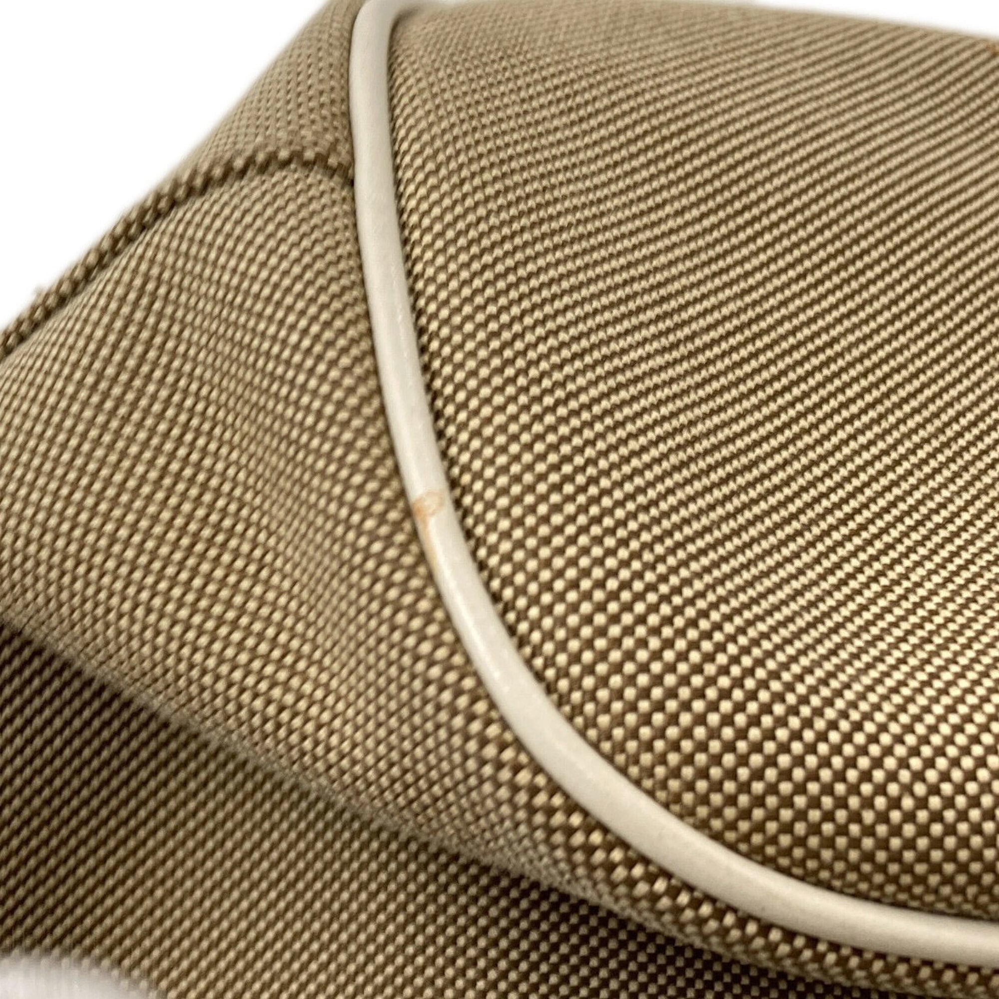 Prada Brown White Canvas Handbag (Pre-Owned)