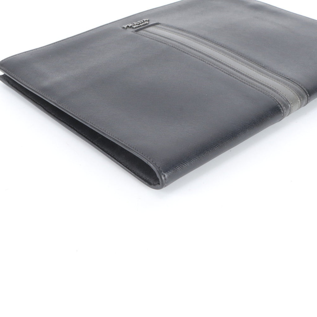 Prada Black Gray Leather Clutch Bag Pouch (Pre-Owned)