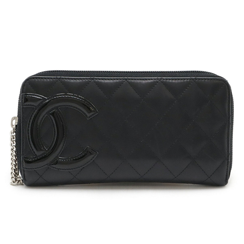 Chanel Cambon Black Pink Leather Long Wallet (Bi-Fold) (Pre-Owned)