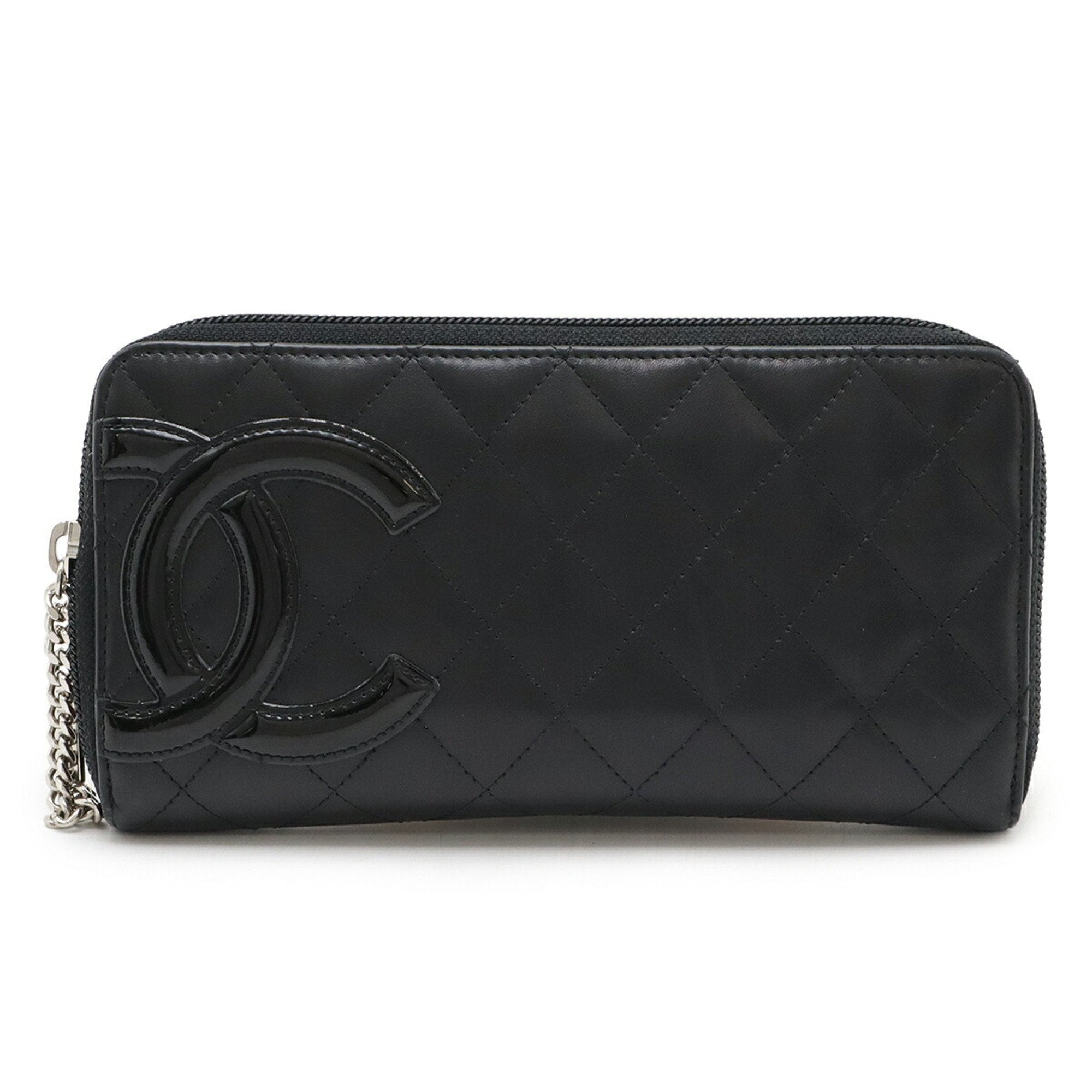 Chanel Cambon Black Pink Leather Long Wallet (Bi-Fold) (Pre-Owned)