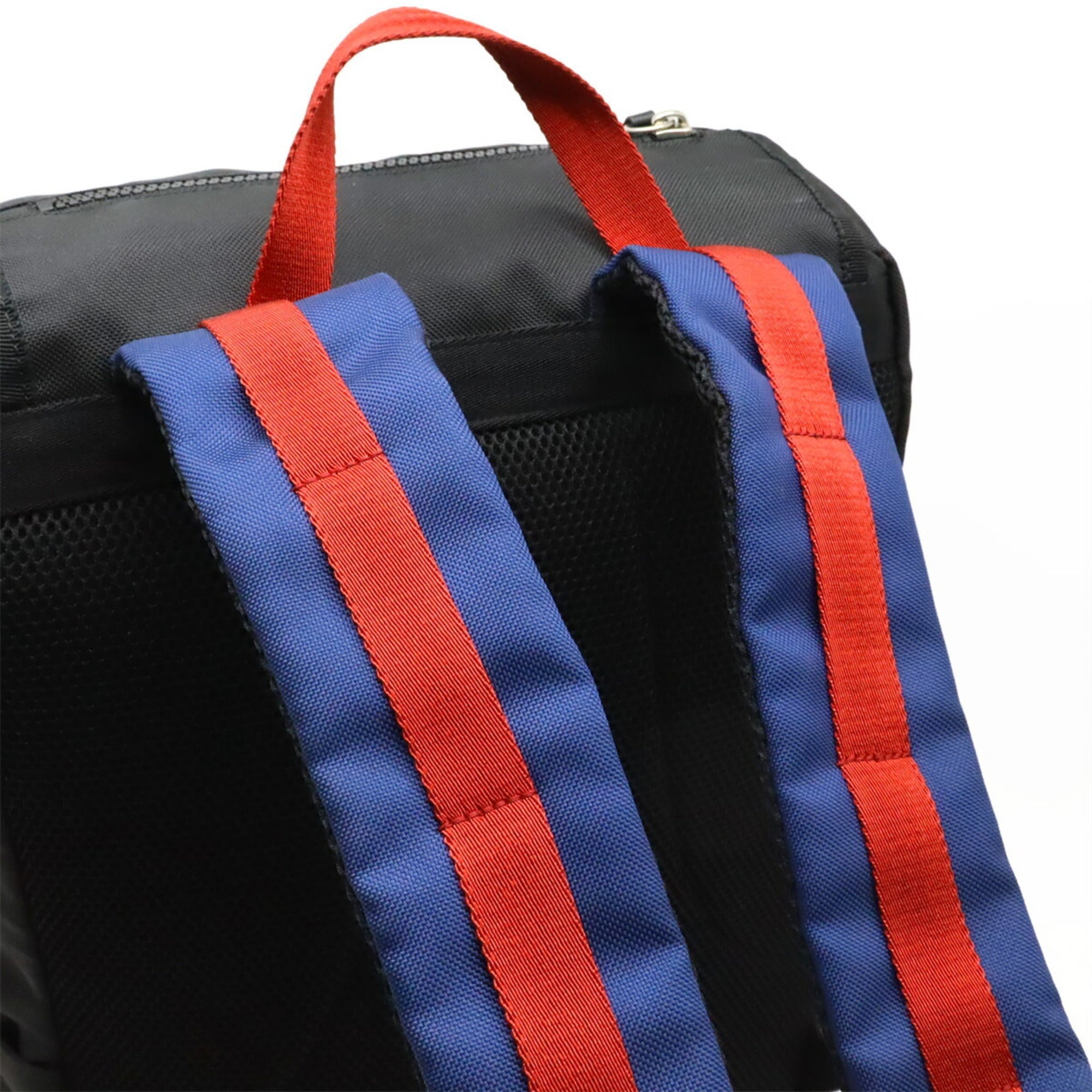 Gucci Black Green Navy Red Color Canvas Leather Backpack (Pre-Owned)